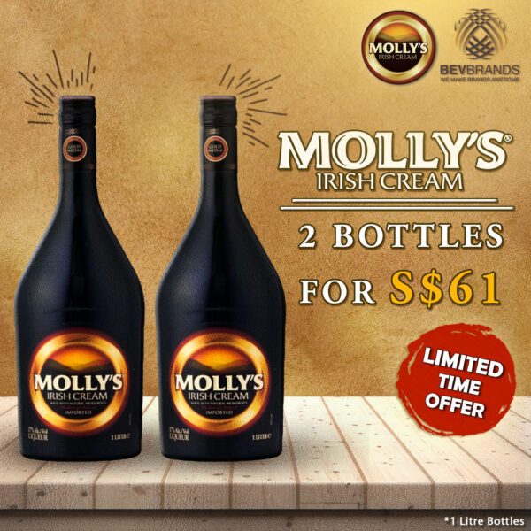 Molly's Irish Cream Liqueur PROMO 2 BOTTLES 1 Litre 17 Percent ABV (Edited by Darryl)